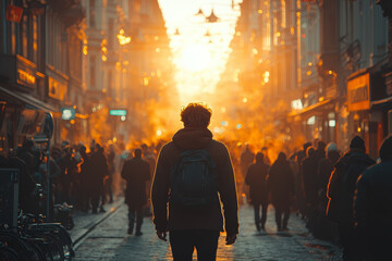 Poster - a person walking through a crowded street, feeling invisible and disconnected from the world around 