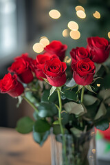 Beautiful bouquet of red roses in soft bokeh background, perfect for romantic occasions and floral designs