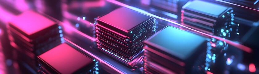 Poster - Futuristic data center featuring glowing servers and vibrant neon lights, representing advanced technology and digital innovation.