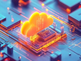 Poster - A vibrant cloud symbol represented digitally, encapsulating cloud computing, technology, and modern data exchange.