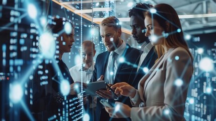 business professionals worldwide collaborating through digital channels, focusing on customer servic