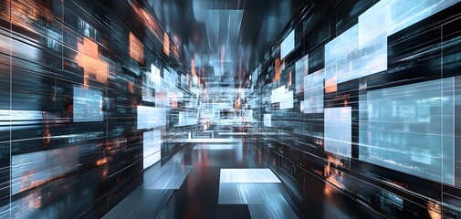 Poster - Futuristic digital abstract background with vibrant colors and dynamic data flow, ideal for technology and innovation themes.