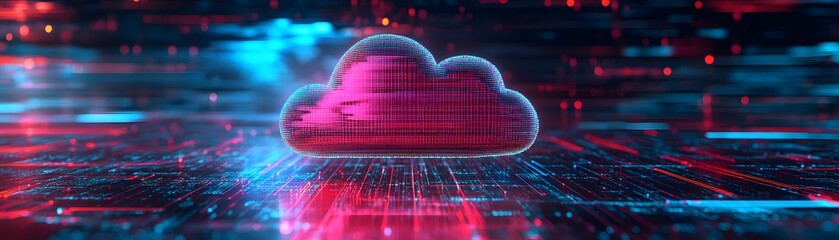 Poster - A vibrant digital cloud symbolizing data storage and connectivity, set against a colorful tech background.