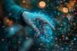 © Pat J. - Businesswoman's hand engaging a digital neural network, showcasing Big Data and AI in a high-tech cyberspace environment