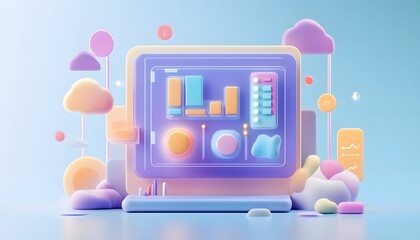 Poster - A vibrant digital dashboard showcasing colorful graphs and charts, symbolizing data visualization and technology innovation.