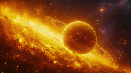 Wall Mural - vibrant illustration of saturn surrounded by its rings and other planets in a colorful outer space s