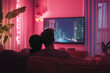 © Anastasia  - A couple in love watching a movie in a cozy house. Love.
