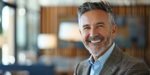 Wall Mural - Portrait of a confident, mature businessman smiling in an office, exuding pride and professionalism as an experienced financial consultant