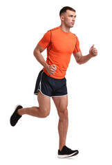 Sticker - Man in sportswear running on white background