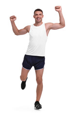 Poster - Man in sportswear running on white background