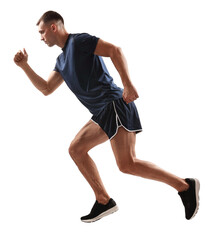 Poster - Man in sportswear running on white background