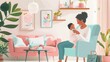 © Анатолий Сав - A nurturing mother feeds her baby in a peaceful living room adorned with plants and pastel decor, creating a warm family atmosphere. Generative AI