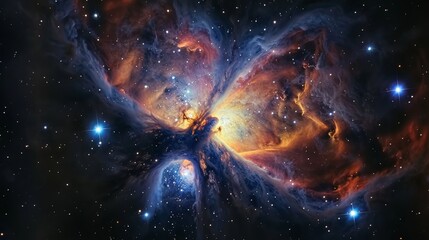 Majestic nebula in space, surrounded by bright stars and cosmic stardust