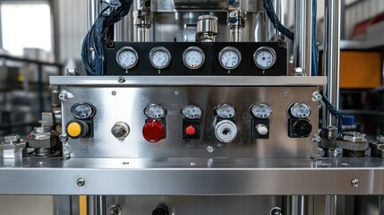 Poster - Industrial Control Panel with Gauges and Buttons