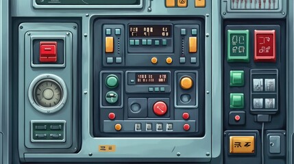 Control panel with buttons and gauges in retro style