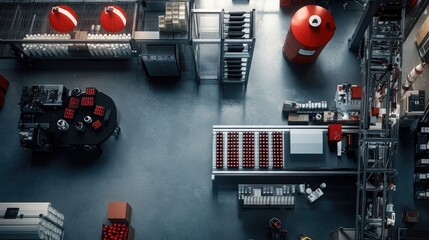 Poster - Industrial Warehouse Aerial View with Equipment and Storage