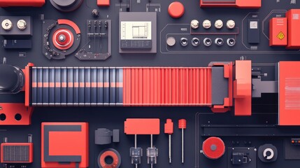 Industrial Equipment and Tools Layout in Red and Black