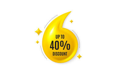 Poster - Offer 3d quotation banner. Up to 40 percent discount. Sale offer price sign. Special offer symbol. Save 40 percentages. Discount tag quote message. Yellow quotation comma banner. Vector