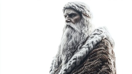 Wall Mural - Scandinavian god Forseti stands with a solemn expression embodying justice and fairness. Clad in traditional attire his long beard and intricate details reflect his divine nature.