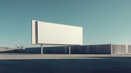 Wall Mural - 4. A wide-angle view of a vacant billboard attached to a contemporary building, serving as a clean mock-up for outdoor advertising, with a clear sky as the backdrop