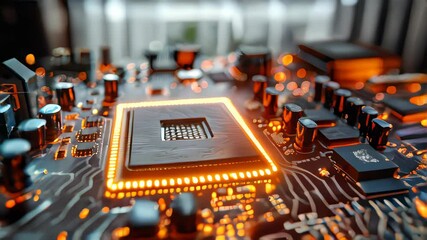 Poster - Close-up of electronic circuit board with microchips