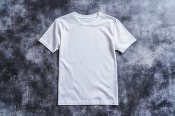 A plain white t-shirt displayed on a textured background.