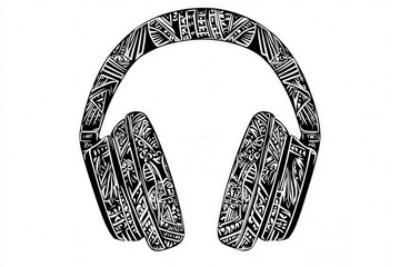 Poster - These headphones feature a striking black and white design, showcasing detailed patterns that blend creativity with contemporary style, perfect for music lovers and artists alike
