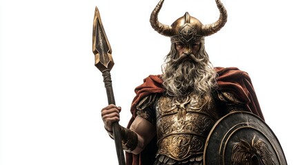 Wall Mural - Heimdall the guardian of the Bifrost Bridge stands proudly with his golden armor spear and shield embodying the essence of Scandinavian mythology.