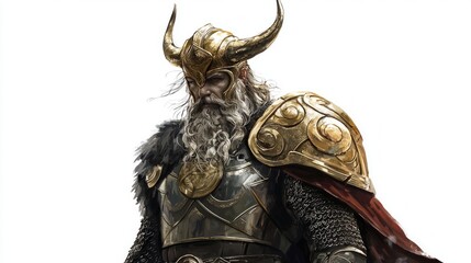 Wall Mural - Heimdall a significant figure from Scandinavian mythology stands confidently adorned in intricate armor and a horned helmet embodying strength and vigilance.