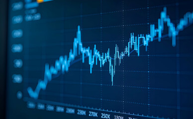 Business candle stick graph chart of stock market investment trading on blue background. Bullish point, up trend of graph. Economy design.