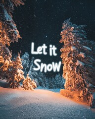 Enchanting Winter Forest Scene with Snow-Covered Trees Under Moonlit Sky Featuring 