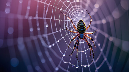 Glistening Spider Web with Dewdrops