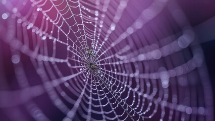Glistening Spider Web with Dewdrops