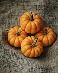 Poster - close small pumpkins on woven fabric