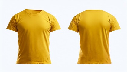 Yellow t shirt mockup, front and back view on white background