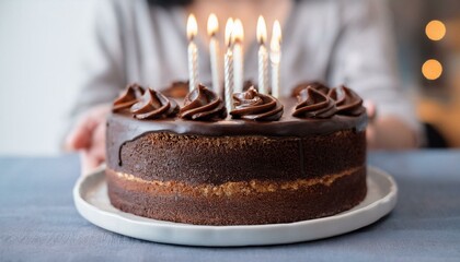 Wall Mural - Happy birthday cake. Concept of Happy Birthday. Chocolate fudge cake 