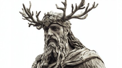 Wall Mural - Njord the god of the sea and winds from Norse mythology with intricate details and a striking presence highlighting his majestic antlers and long beard.