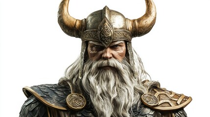 Wall Mural - striking portrayal of Odin the Scandinavian god showcases his fierce expression and elaborate armor embodying his legendary status in Norse mythology and culture.