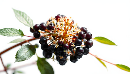 Elderberry flower or Sambucus nigra isolated on a white background isolated with white highlights, png