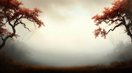 Wall Mural - forest scene with two trees in the foreground and a large empty space in the background
