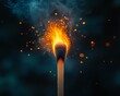 © Thanaseth - Dramatic image of a matchstick igniting, symbolizing the spark leading to a greater occurrence, intense fire dynamics, striking visuals