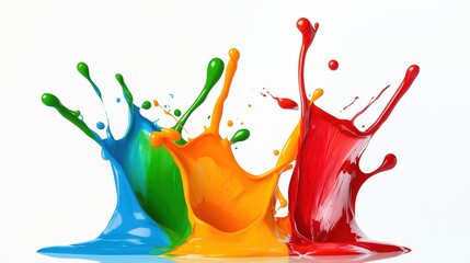 Wall Mural - Splash of paint with a rainbow of colors. The colors are bright and vibrant, creating a sense of energy and excitement. The splatter of paint is in motion, giving the impression of movement