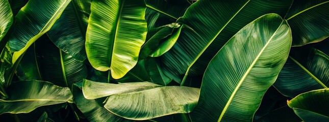 Wall Mural - Background of tropical green leaves, showcasing the beauty of nature