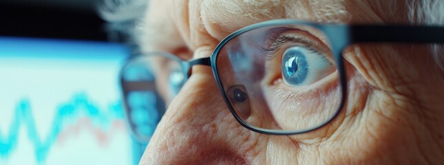 Intensively staring into the dark, a green iris is visible in this closeup of a man's eye