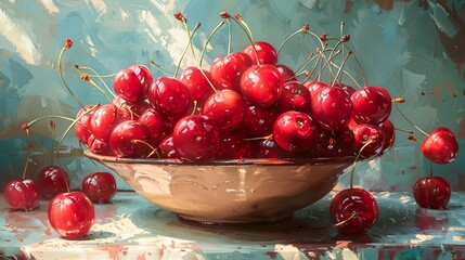 Canvas Print - A Bowl of Ripe Cherries: A Still Life Painting