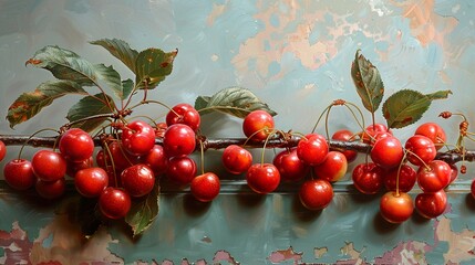 Canvas Print - Close-Up of Ripe Cherries on a Branch