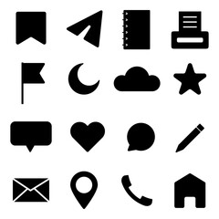 Poster - Icon set. Simple black symbols. Various communication and media icons. Vector illustration.