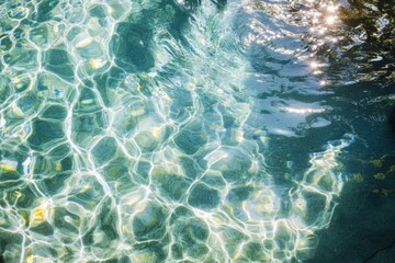 Bright sunlight reflecting on the clear surface of a refreshing pool water during a sunny afternoon