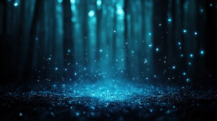 Canvas Print - Mystical blue light and particles in a dark forest setting.