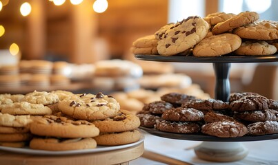 Wall Mural - Assorted homemade cookies on a decorated table for a bake sale, Generative AI